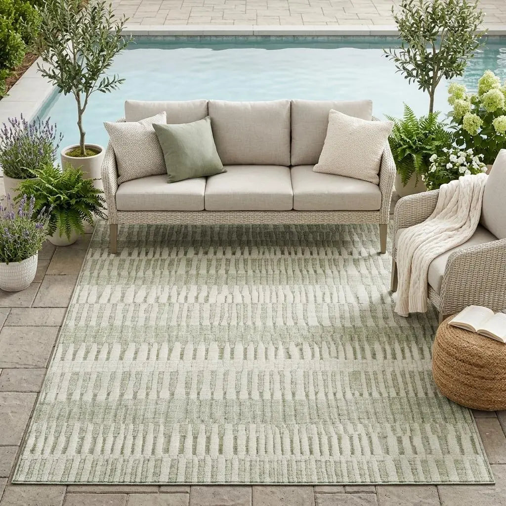 5' X 8' Sage And Green Striped Washable Indoor Outdoor Area Rug Homeroots Outdoor