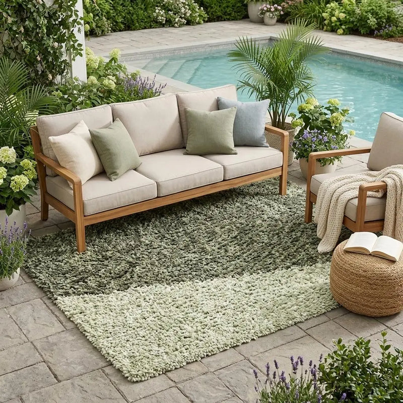 5' X 8' Sage And Green Striped Washable Indoor Outdoor Area Rug Homeroots Outdoor