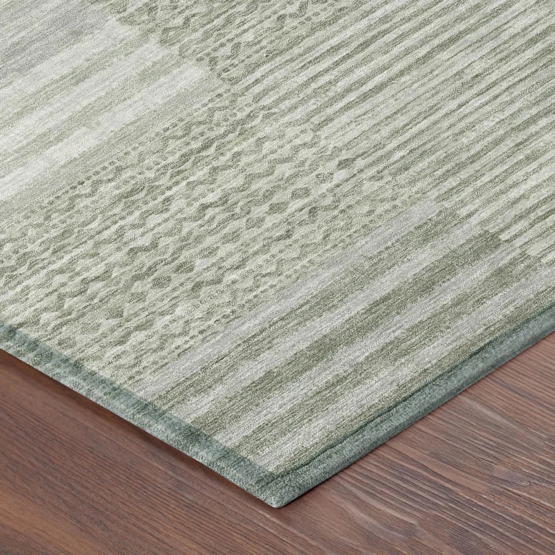 5' X 8' Sage And Green Striped Washable Indoor Outdoor Area Rug Homeroots Outdoor