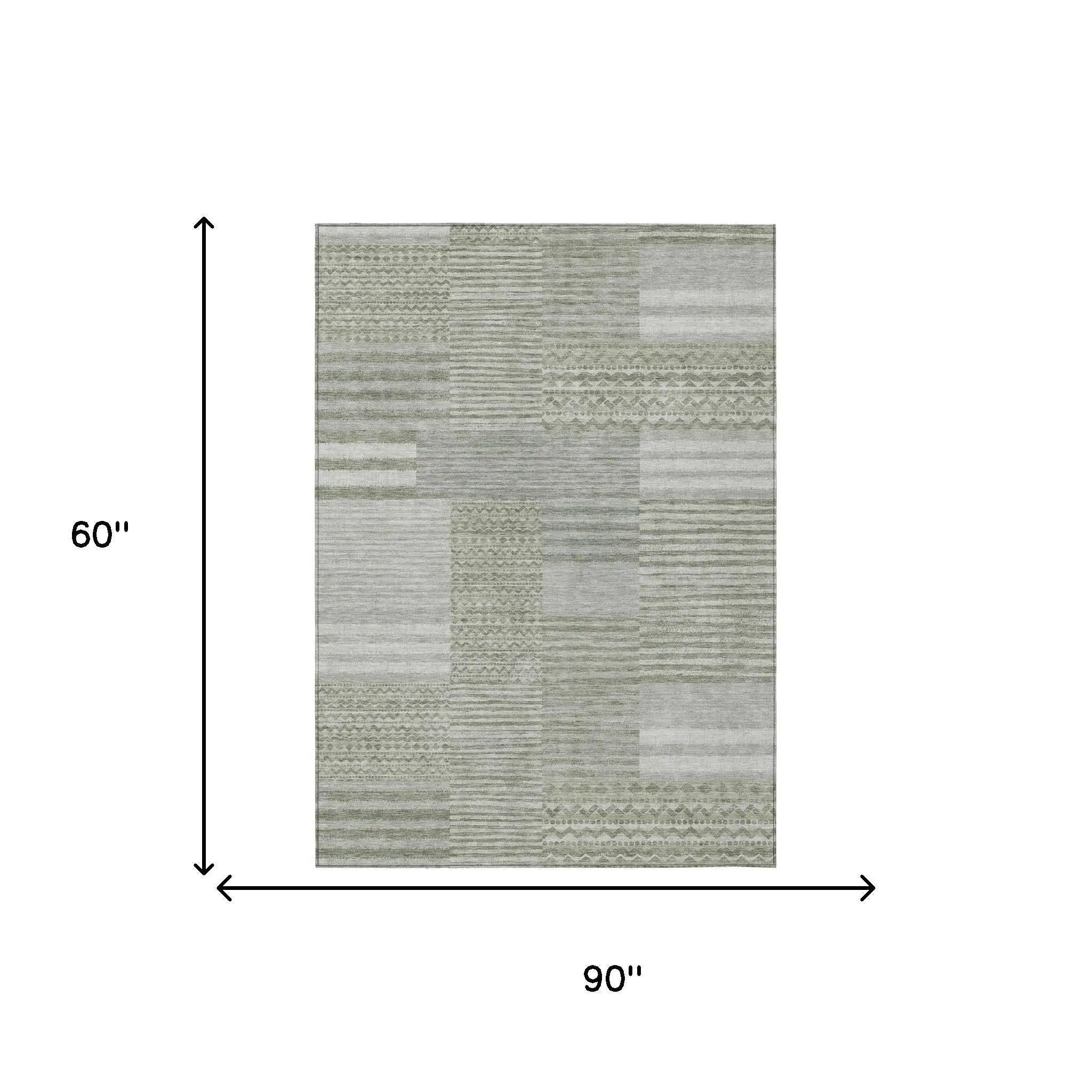 5' X 8' Sage And Green Striped Washable Indoor Outdoor Area Rug Homeroots Outdoor