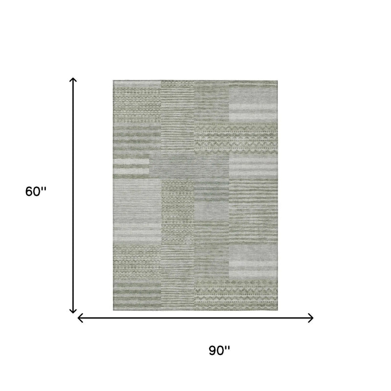 5' X 8' Sage And Green Striped Washable Indoor Outdoor Area Rug Homeroots Outdoor