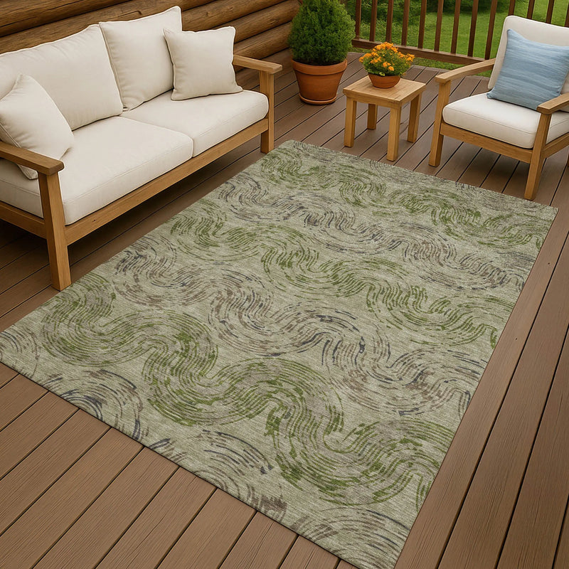 5' X 8' Sage And Olive Green Abstract Washable Indoor Outdoor Area Rug Homeroots Outdoor