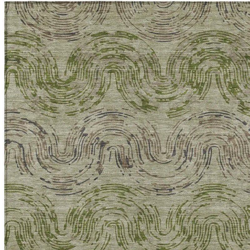 5' X 8' Sage And Olive Green Abstract Washable Indoor Outdoor Area Rug Homeroots Outdoor