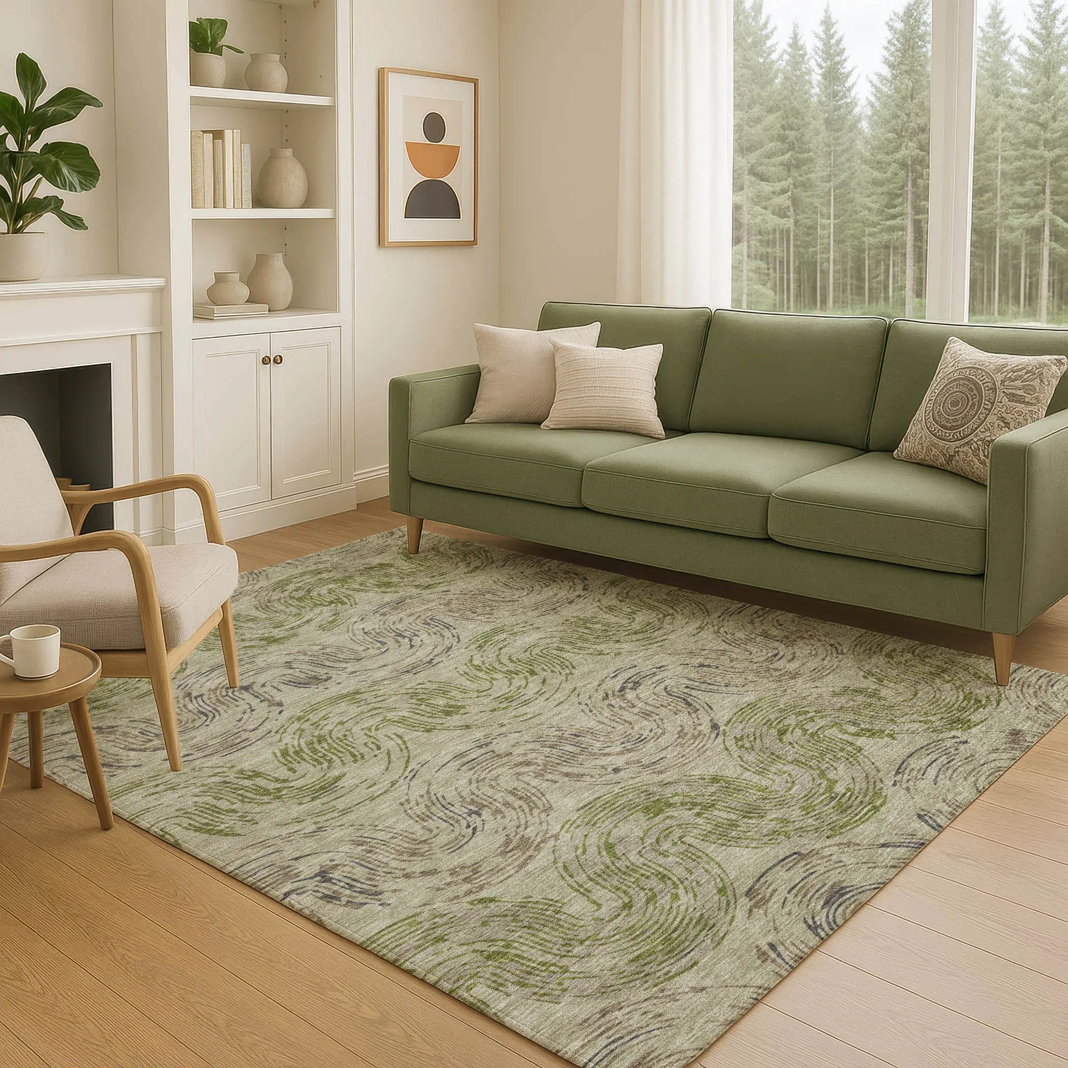 5' X 8' Sage And Olive Green Abstract Washable Indoor Outdoor Area Rug Homeroots Outdoor