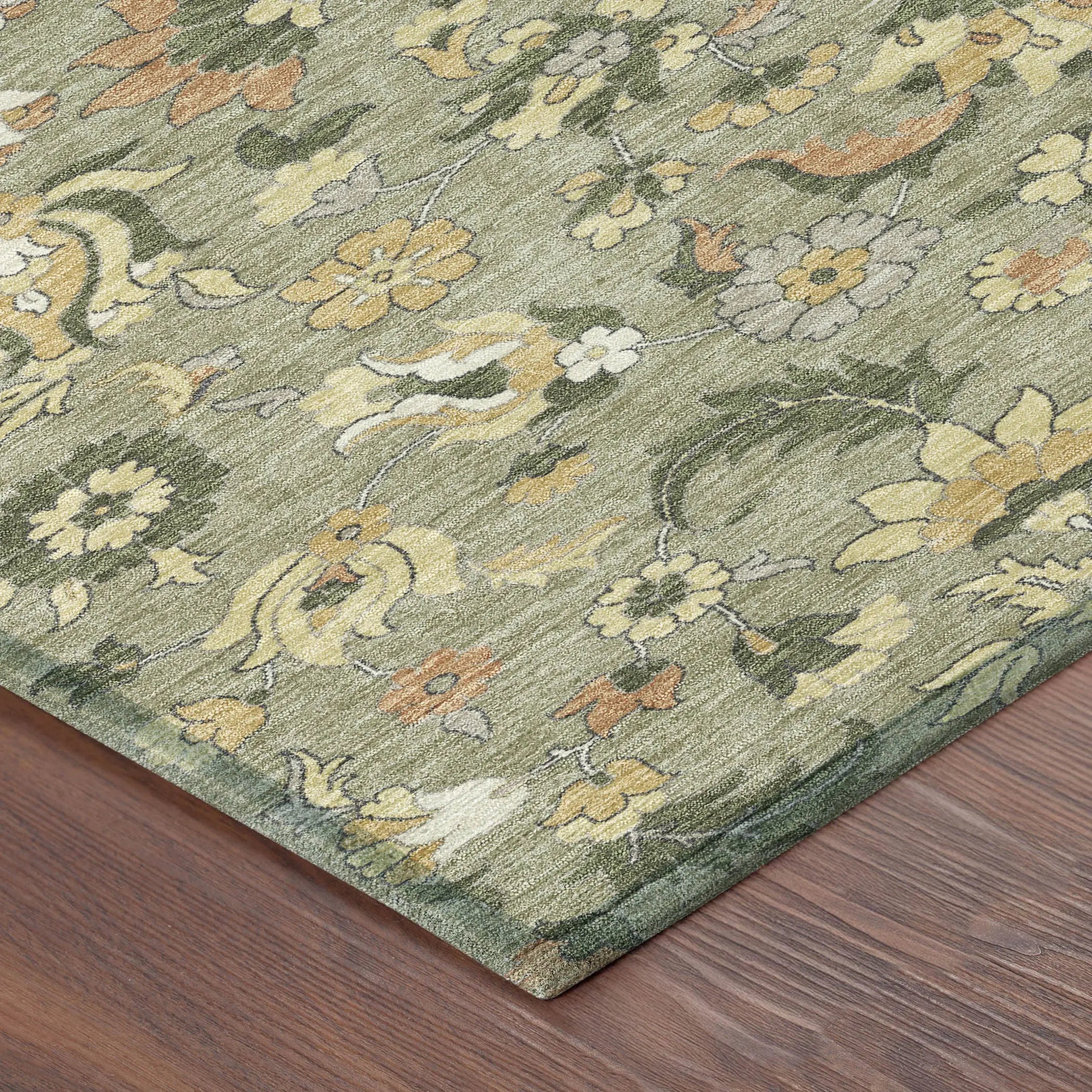 5' X 8' Sage And Olive Green Floral Medallion Washable Indoor Outdoor Area Rug Homeroots Outdoor