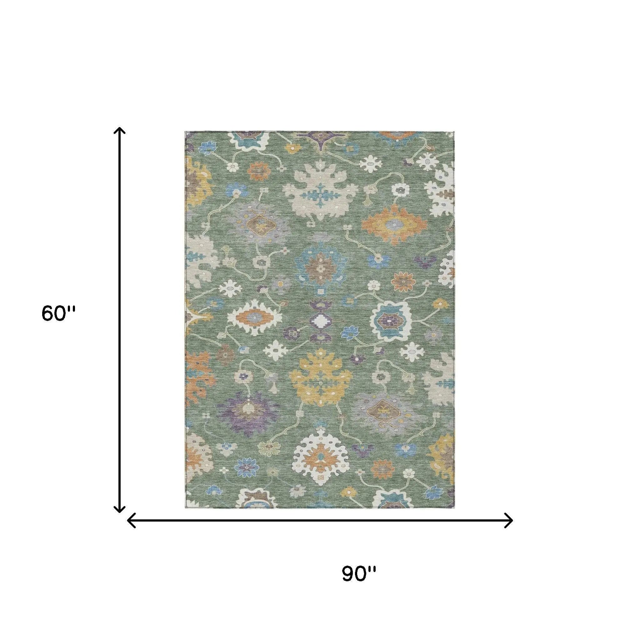 5' X 8' Sage And Orange Oriental Washable Indoor Outdoor Area Rug Homeroots Outdoor