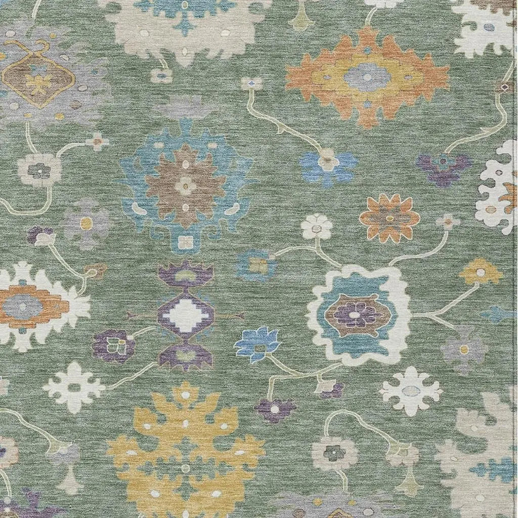 5' X 8' Sage And Orange Oriental Washable Indoor Outdoor Area Rug Homeroots Outdoor