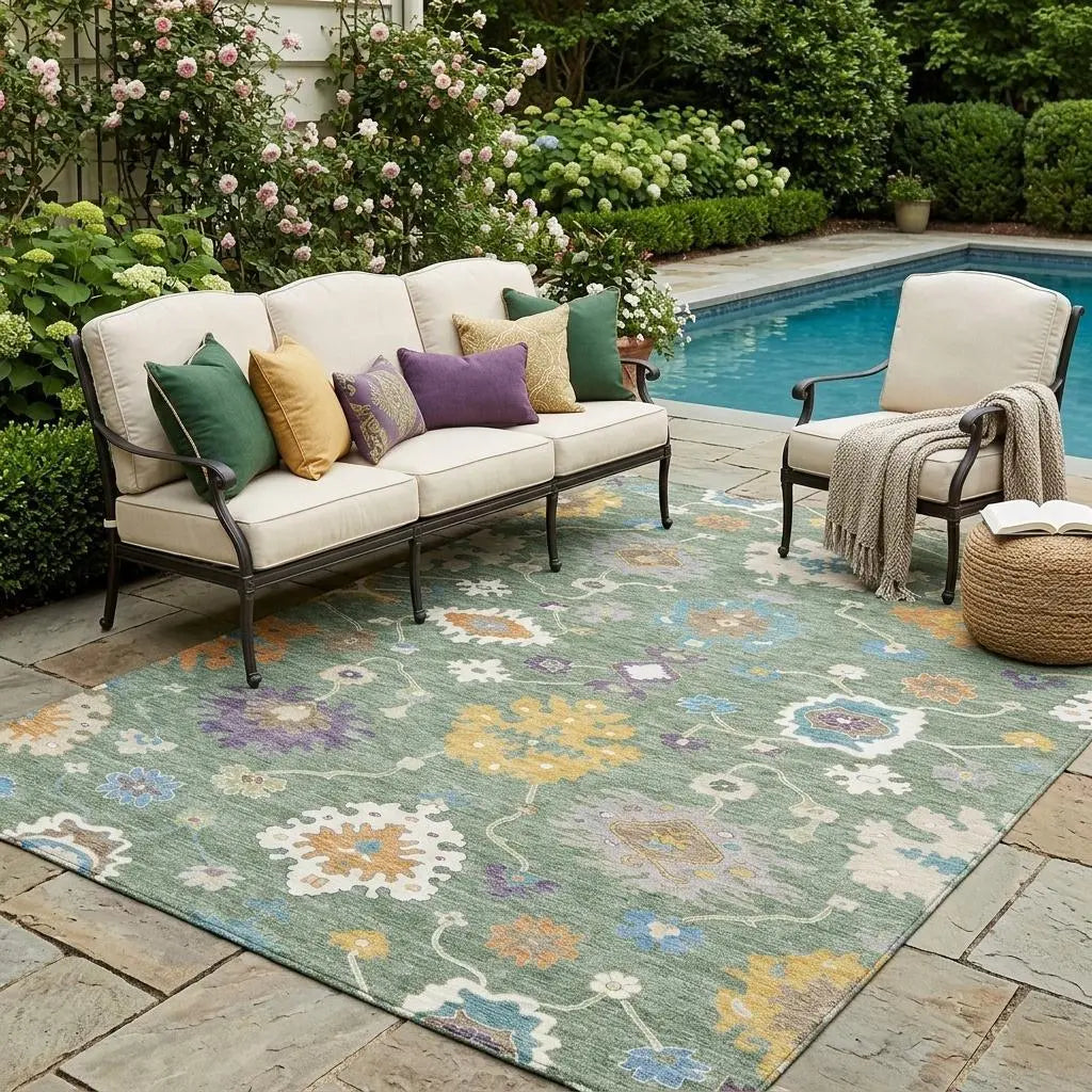 5' X 8' Sage And Orange Oriental Washable Indoor Outdoor Area Rug Homeroots Outdoor