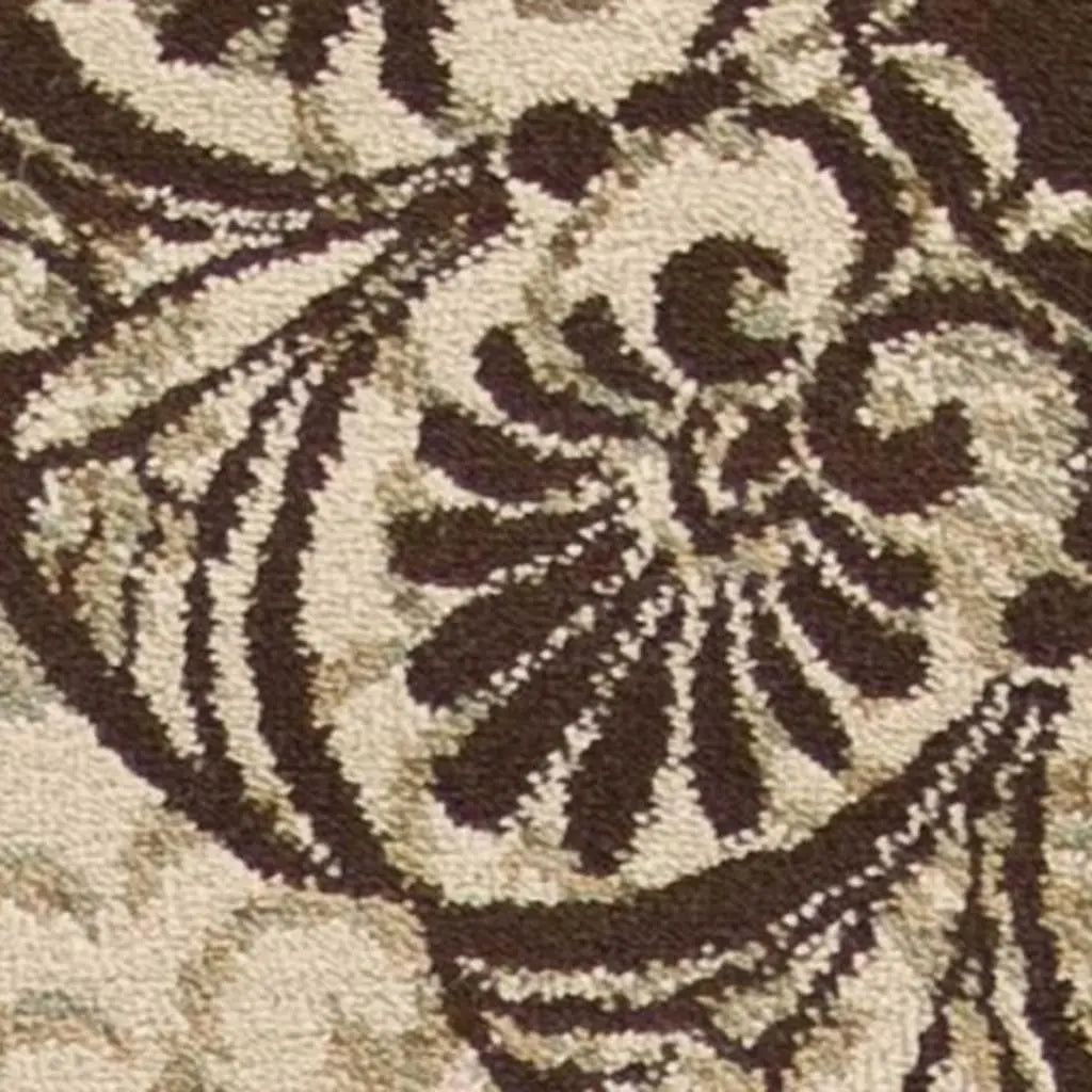 5' X 8' Sage Brown And Ivory Floral Medallion Area Rug Homeroots Home Decor