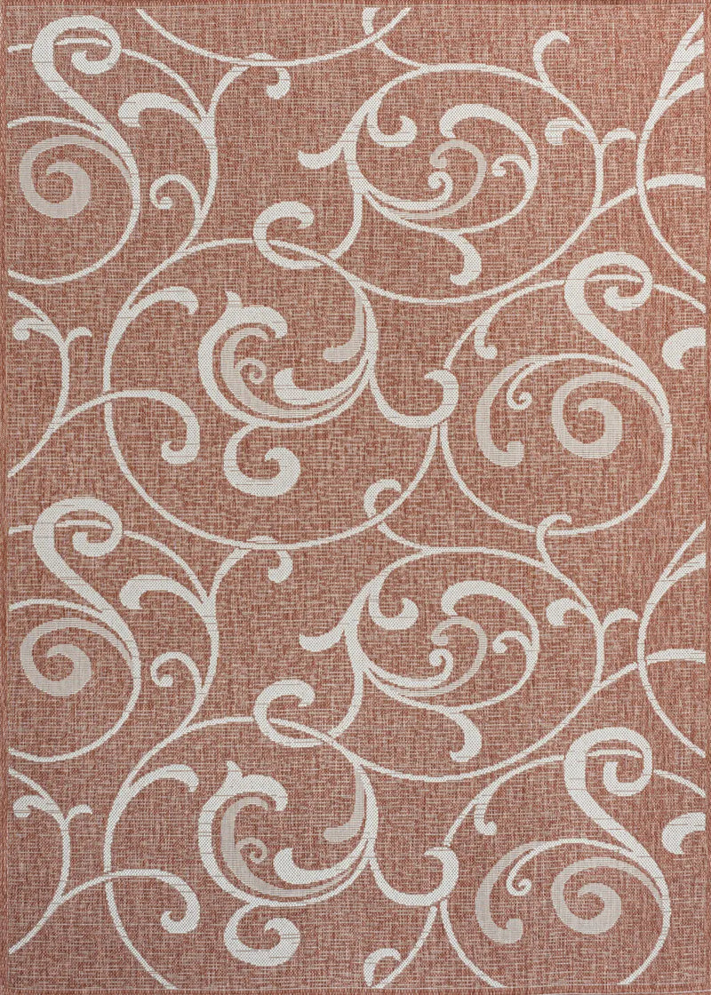 5' X 8' Salmon And Cream Floral Indoor Outdoor Area Rug - GreatEagleInc