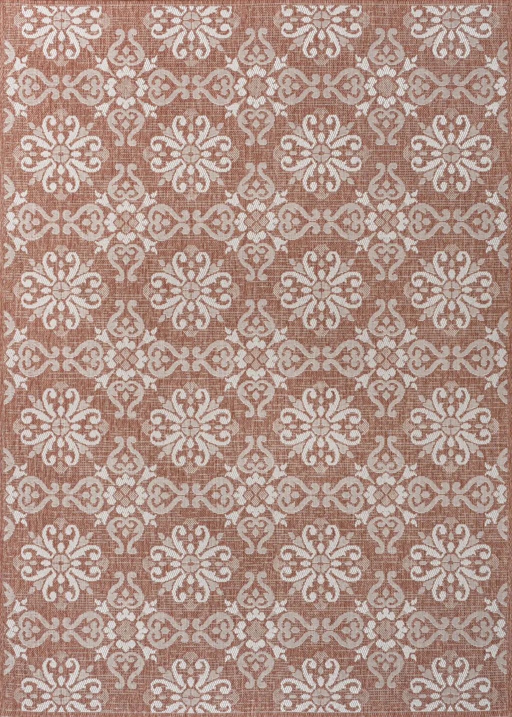 5' X 8' Salmon And Cream Floral Indoor Outdoor Area Rug Homeroots Outdoor