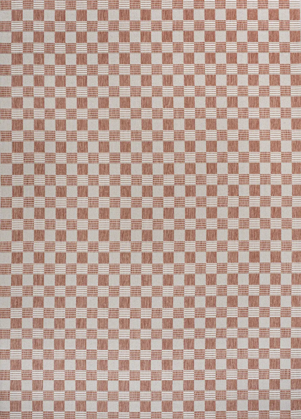 5' X 8' Salmon And Cream Geometric Indoor Outdoor Area Rug - GreatEagleInc