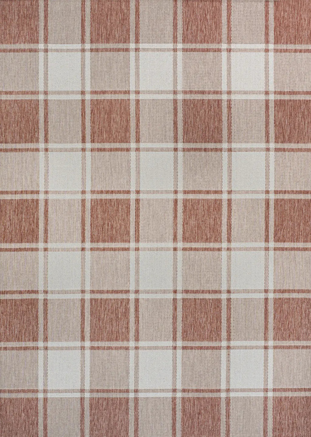 5' X 8' Salmon And Cream Gingham Indoor Outdoor Area Rug - GreatEagleInc