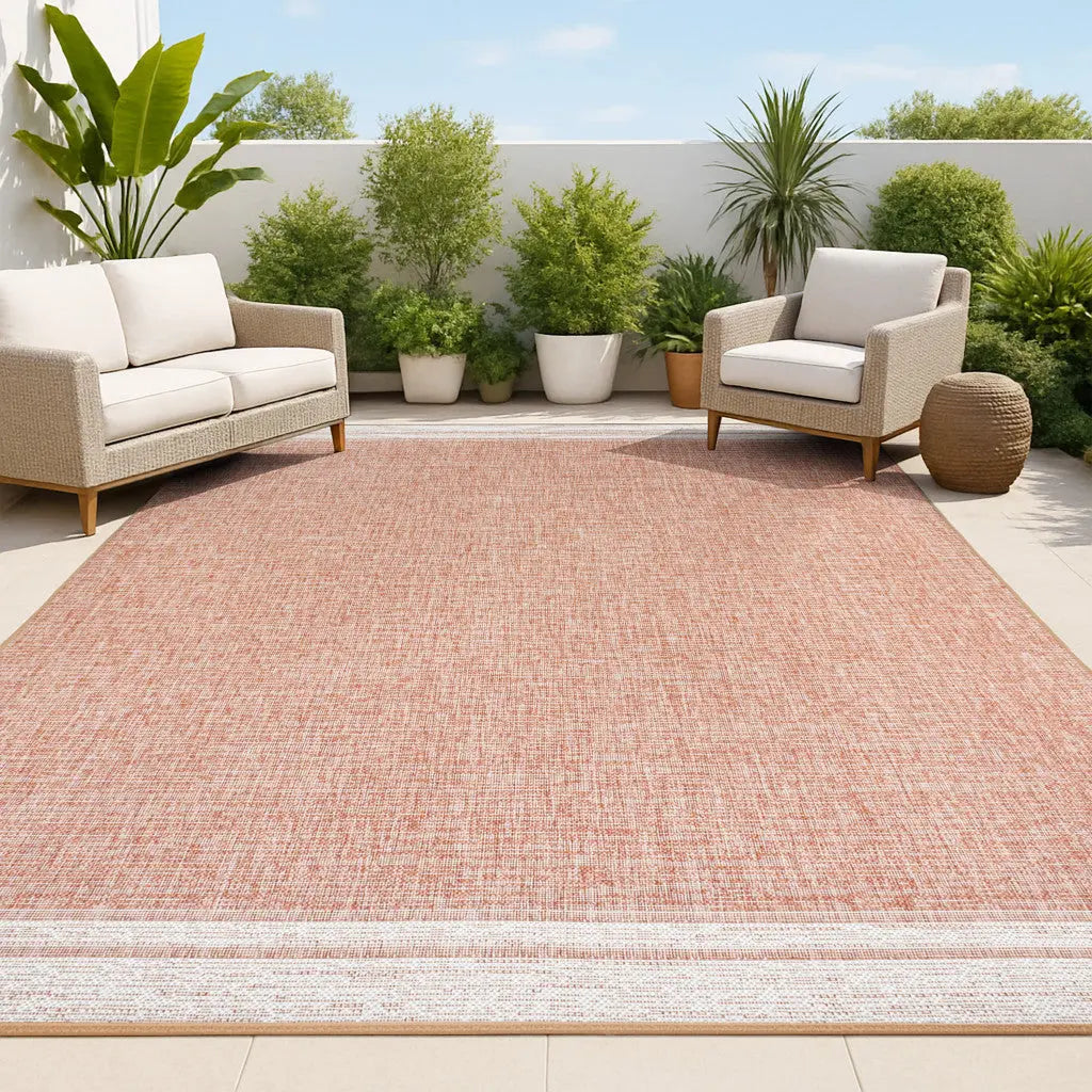 5' X 8' Salmon And Cream Indoor Outdoor Area Rug Homeroots Outdoor