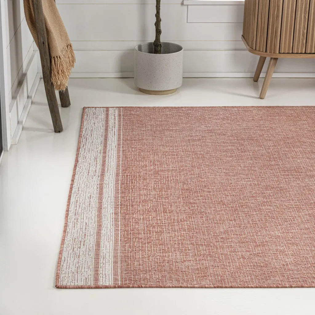 5' X 8' Salmon And Cream Indoor Outdoor Area Rug Homeroots Outdoor