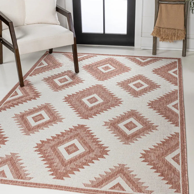 5' X 8' Salmon And Cream Moroccan Indoor Outdoor Area Rug - GreatEagleInc