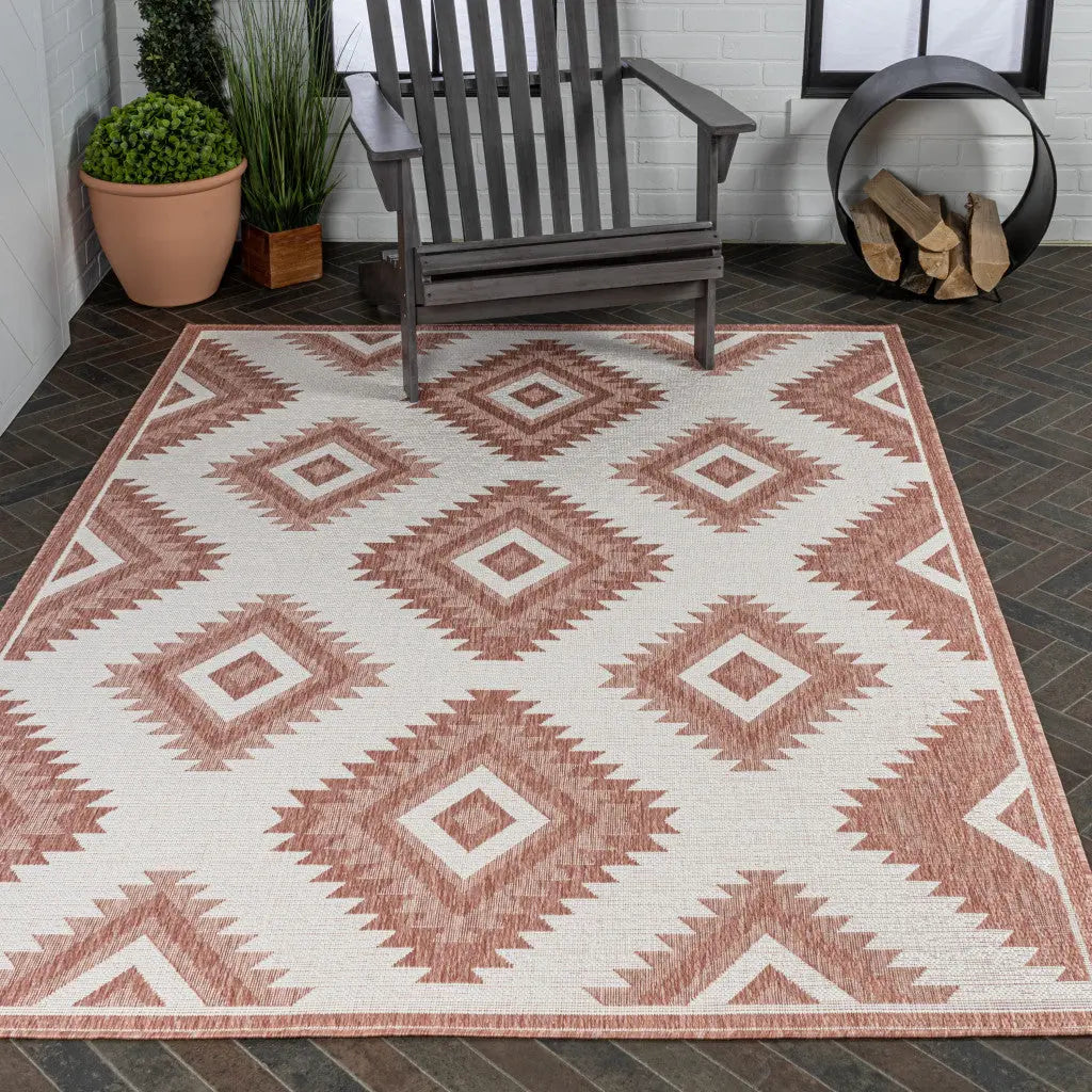 5' X 8' Salmon And Cream Moroccan Indoor Outdoor Area Rug - GreatEagleInc