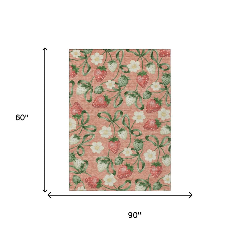 5' X 8' Salmon And Orange Floral Washable Indoor Outdoor Area Rug Homeroots Outdoor