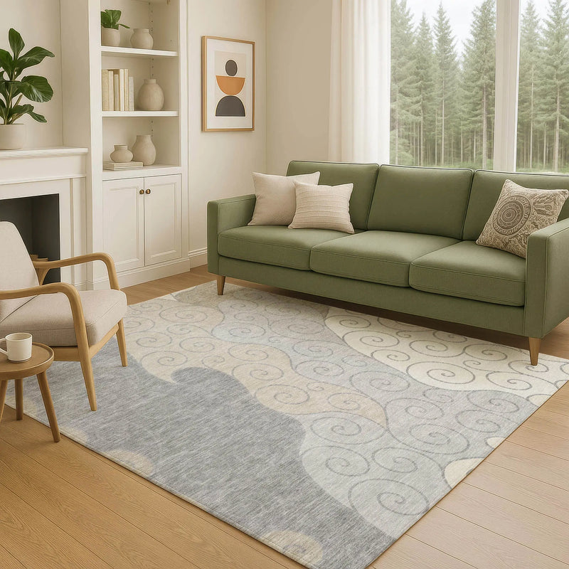 5' X 8' Silver And Beige Abstract Washable Indoor Outdoor Area Rug Homeroots Outdoor