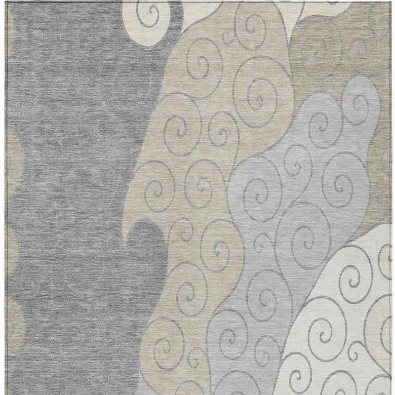 5' X 8' Silver And Beige Abstract Washable Indoor Outdoor Area Rug Homeroots Outdoor