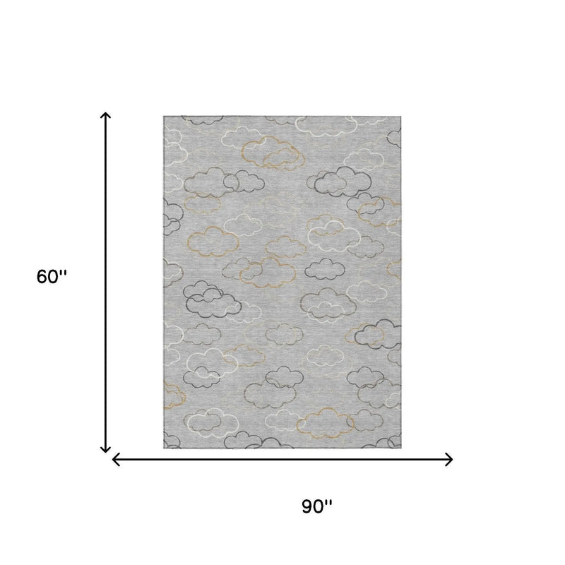 5' X 8' Silver And Beige Abstract Washable Indoor Outdoor Area Rug Homeroots Outdoor