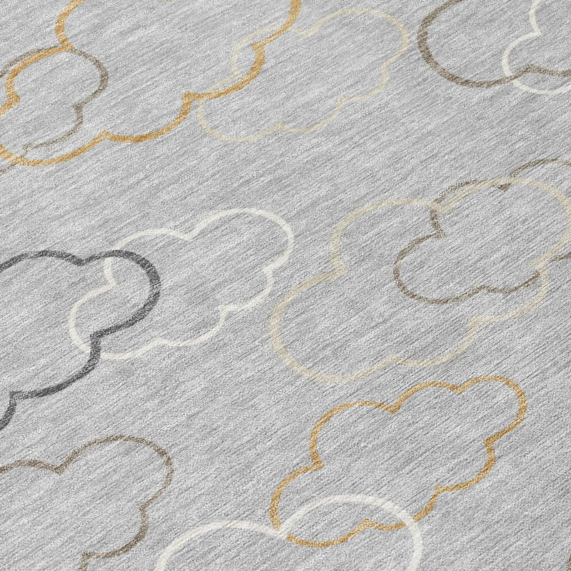 5' X 8' Silver And Beige Abstract Washable Indoor Outdoor Area Rug Homeroots Outdoor