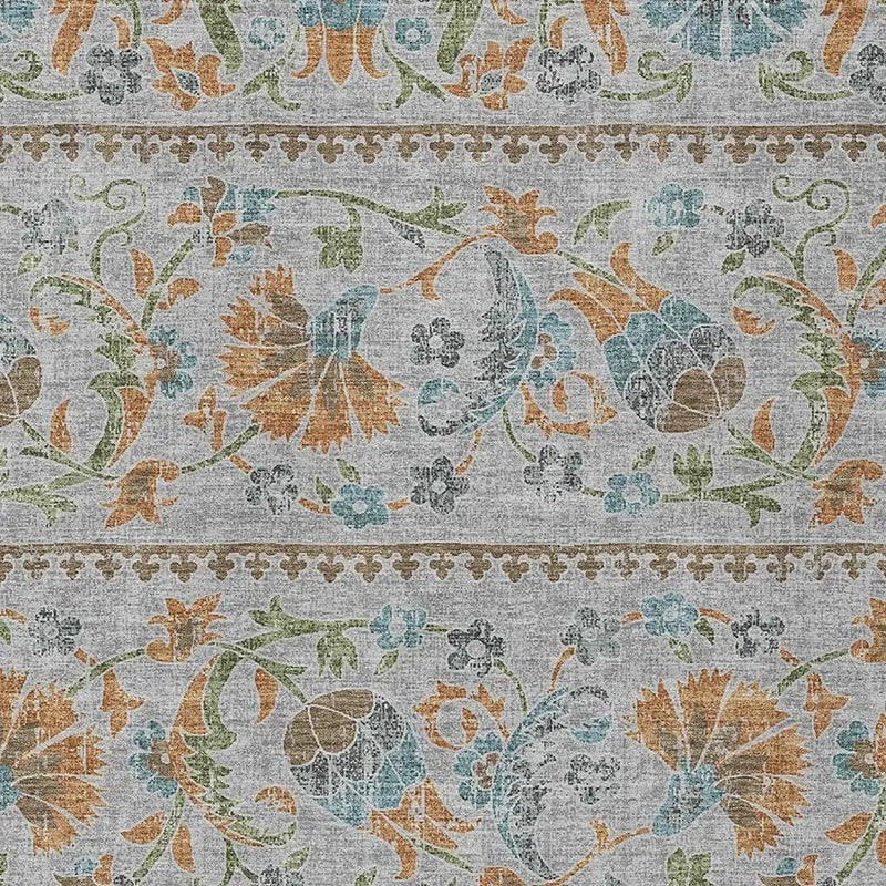 5' X 8' Silver And Brown Floral Washable Indoor Outdoor Area Rug Homeroots Outdoor