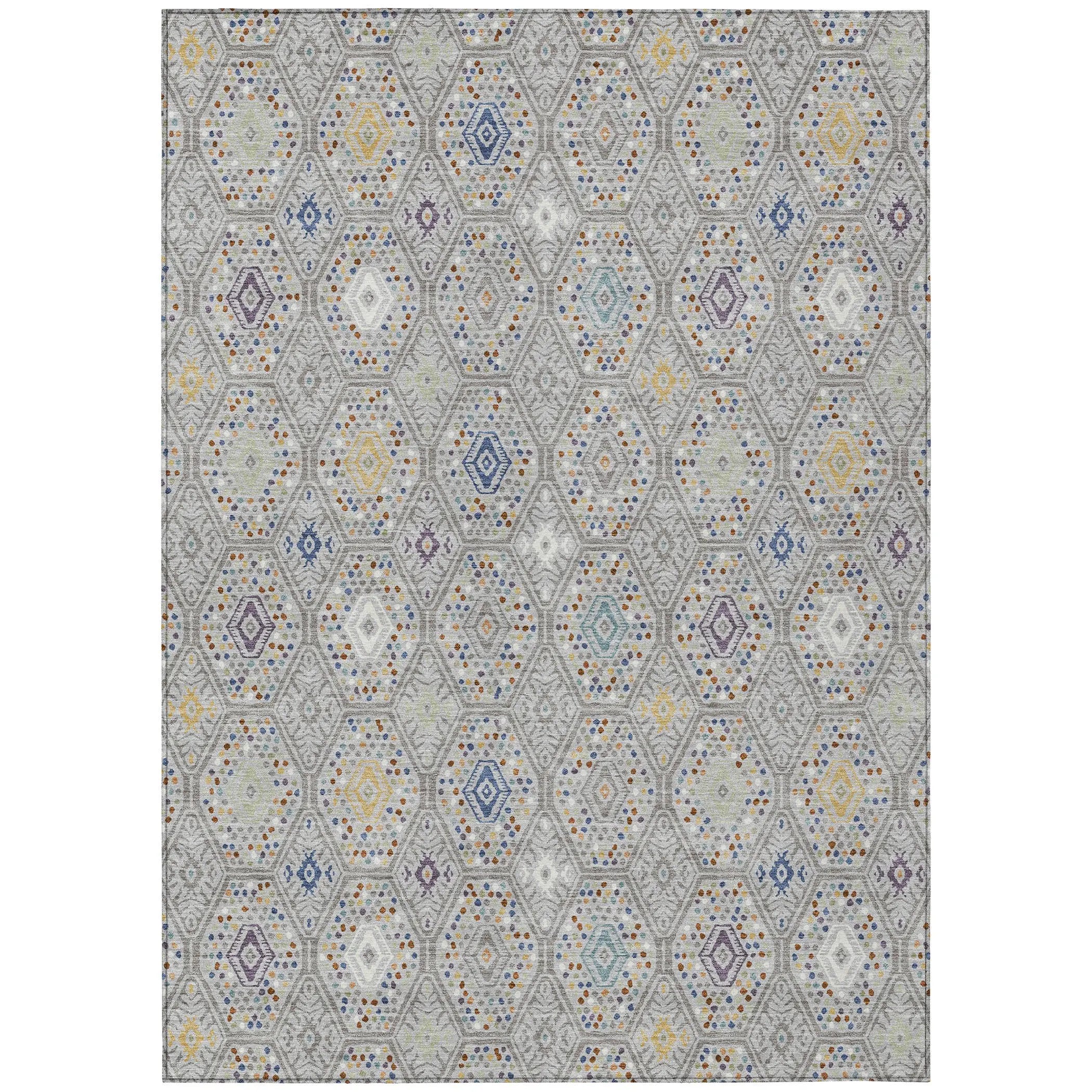 5' X 8' Silver And Brown Geometric Washable Indoor Outdoor Area Rug Homeroots Outdoor