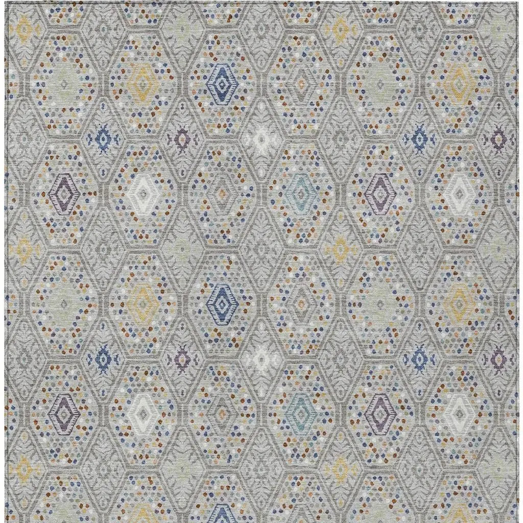 5' X 8' Silver And Brown Geometric Washable Indoor Outdoor Area Rug Homeroots Outdoor