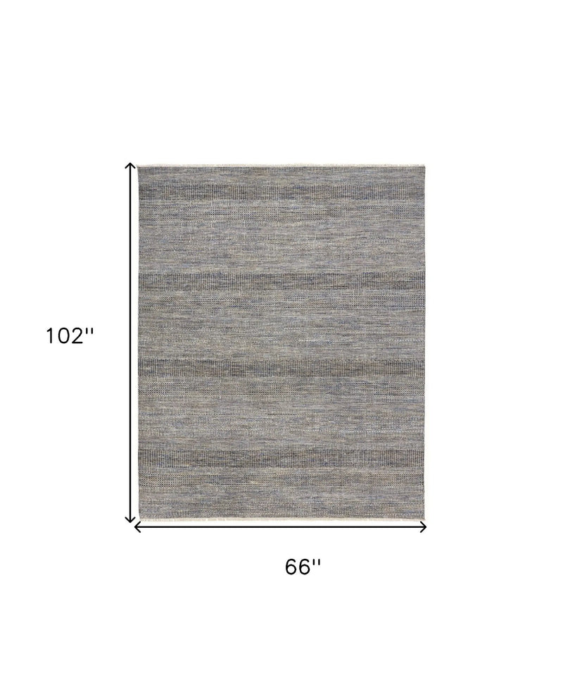 5' X 8' Silver And Brown Wool Striped Shag Hand Knotted Area Rug Homeroots Home Decor
