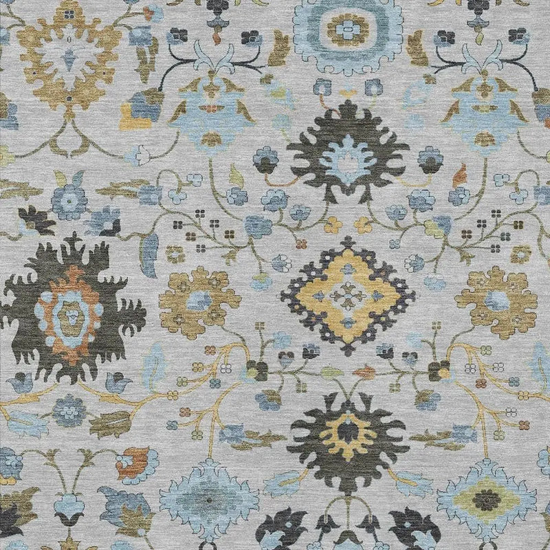 5' X 8' Silver And Charcoal Floral Medallion Washable Indoor Outdoor Area Rug Homeroots Outdoor