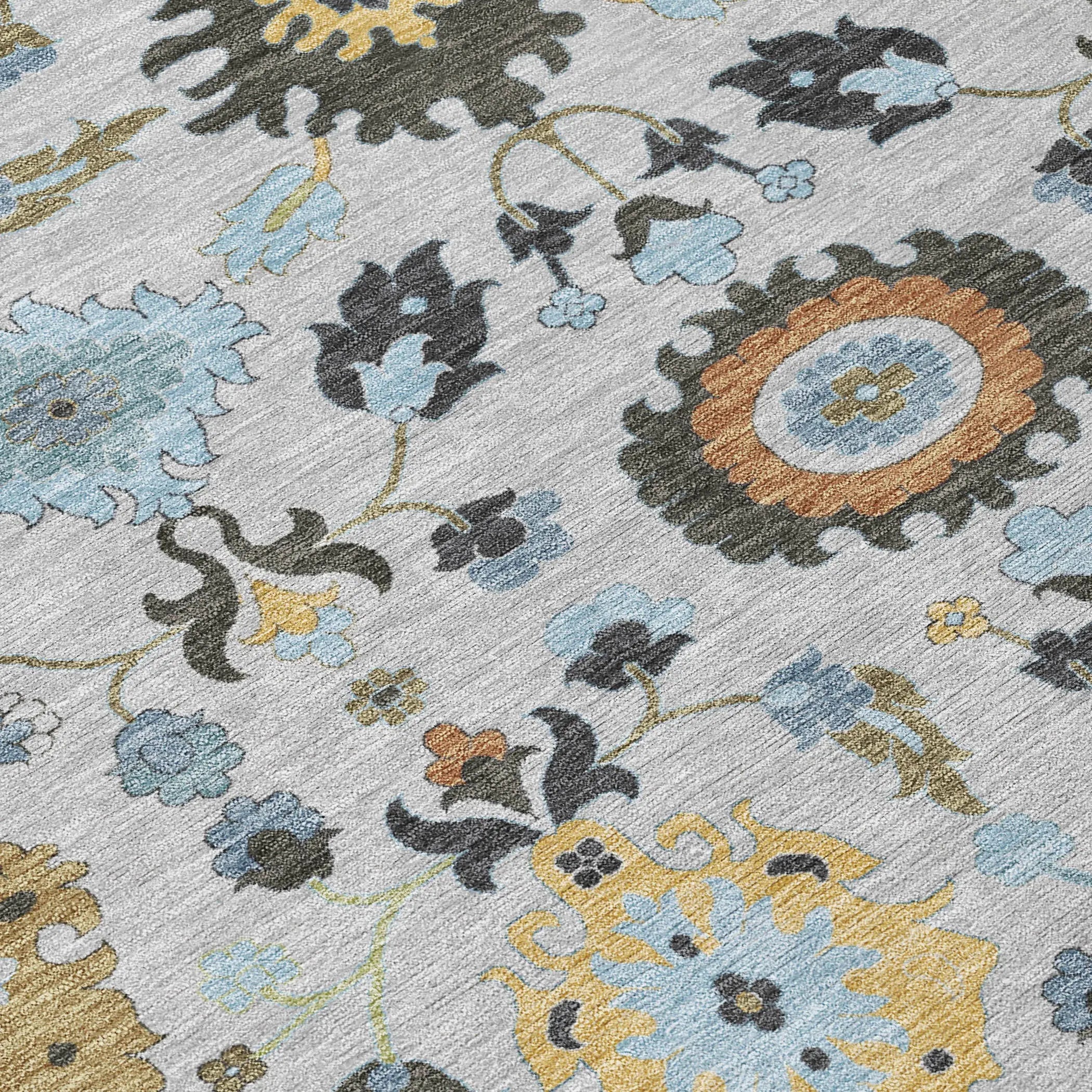 5' X 8' Silver And Charcoal Floral Medallion Washable Indoor Outdoor Area Rug Homeroots Outdoor