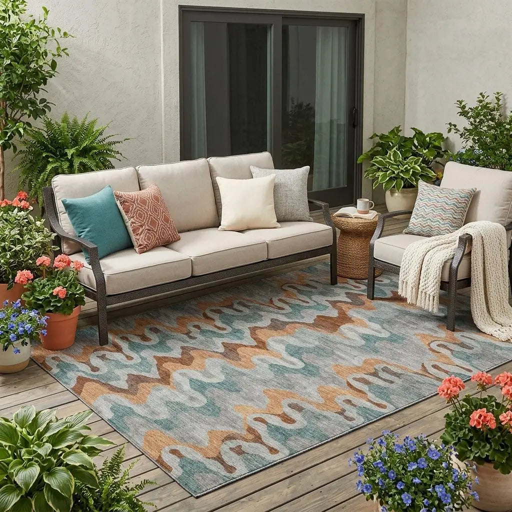5' X 8' Silver And Copper Abstract Washable Indoor Outdoor Area Rug Homeroots Outdoor