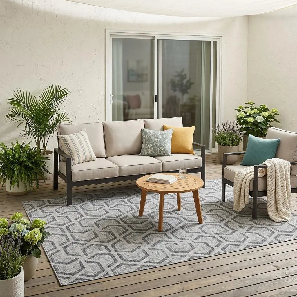 5' X 8' Silver And Graphite Geometric Washable Indoor Outdoor Area Rug Homeroots Outdoor