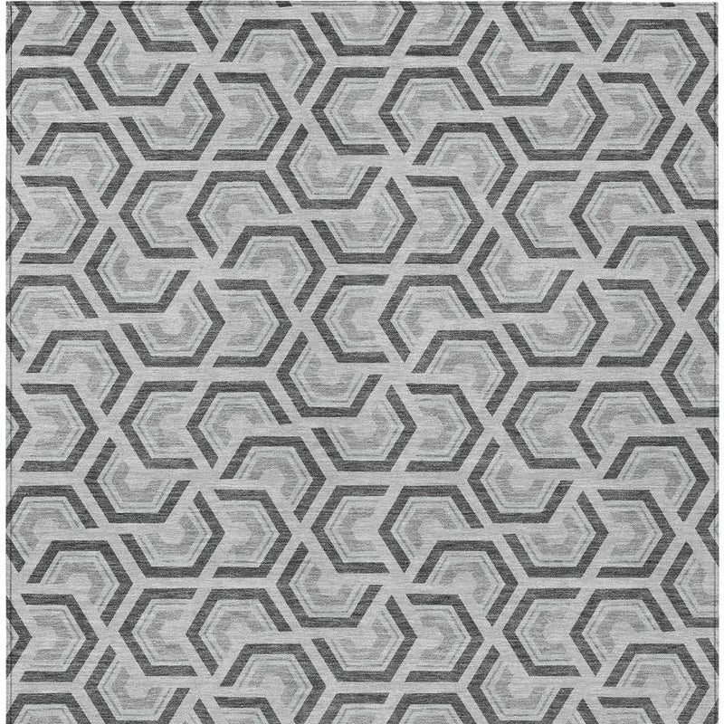 5' X 8' Silver And Graphite Geometric Washable Indoor Outdoor Area Rug Homeroots Outdoor