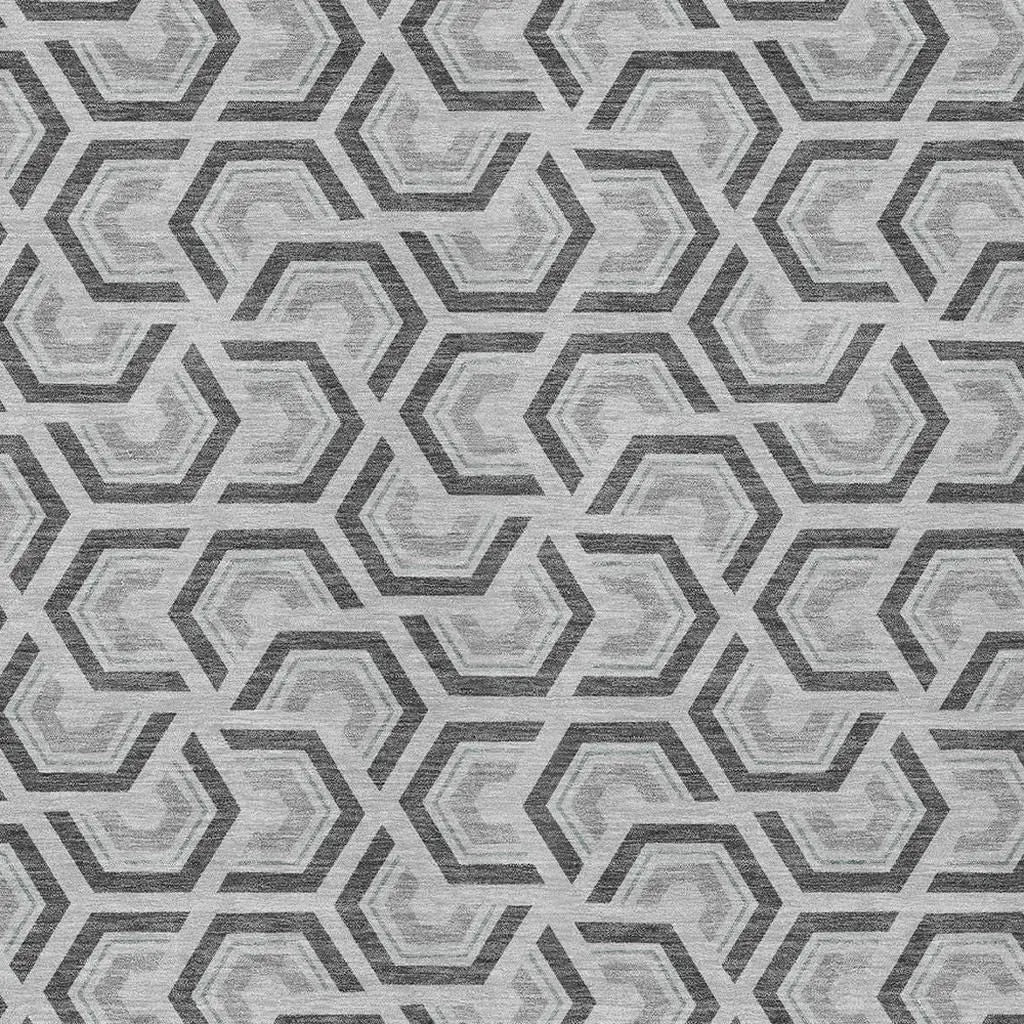 5' X 8' Silver And Graphite Geometric Washable Indoor Outdoor Area Rug Homeroots Outdoor
