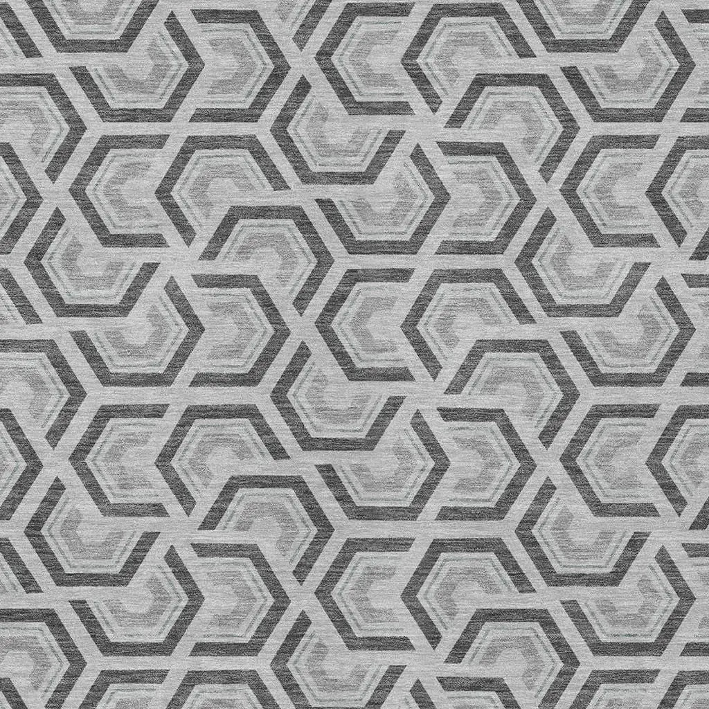 5' X 8' Silver And Graphite Geometric Washable Indoor Outdoor Area Rug Homeroots Outdoor