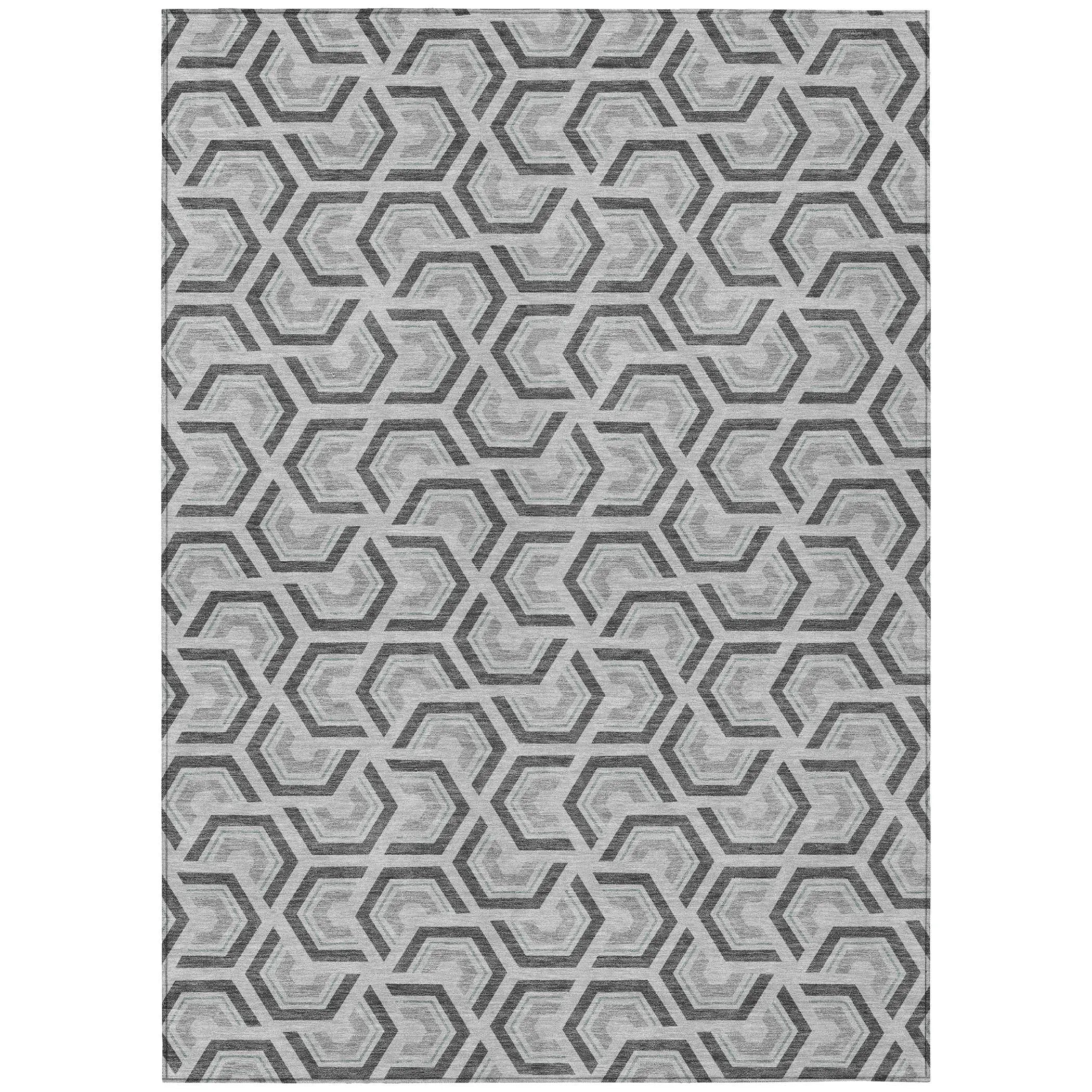 5' X 8' Silver And Graphite Geometric Washable Indoor Outdoor Area Rug Homeroots Outdoor