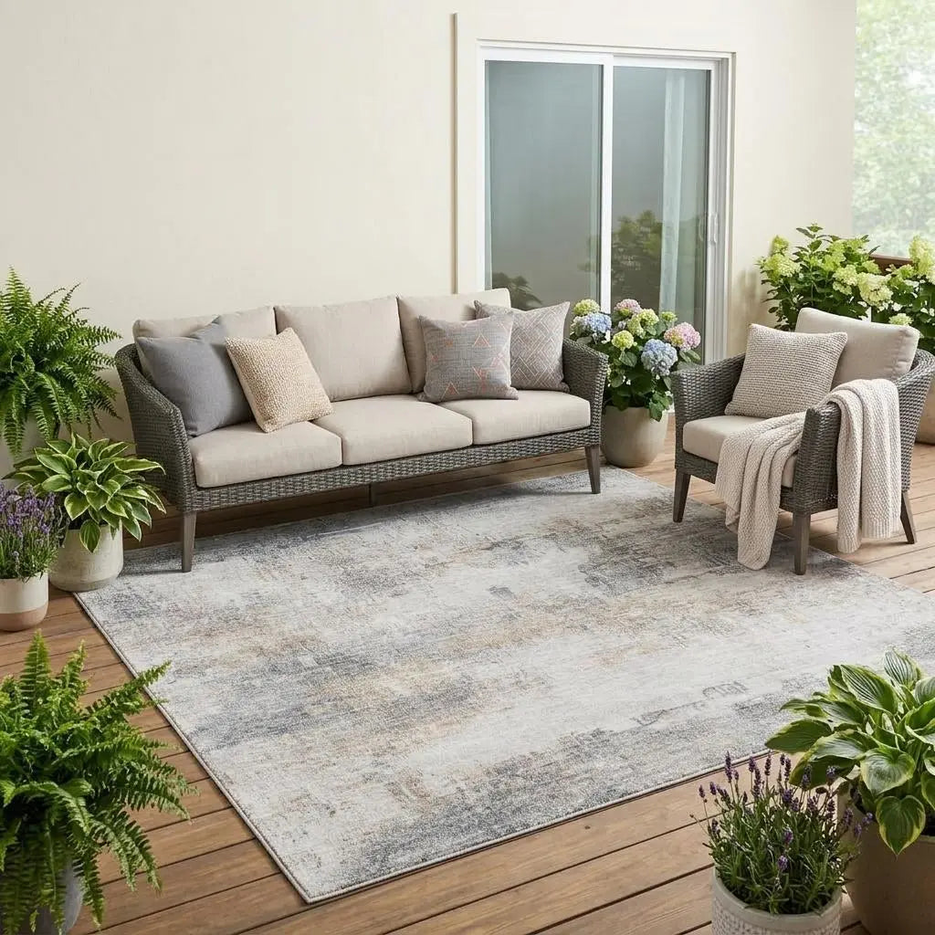 5' X 8' Silver And Gray Abstract Washable Indoor Outdoor Area Rug Homeroots Outdoor