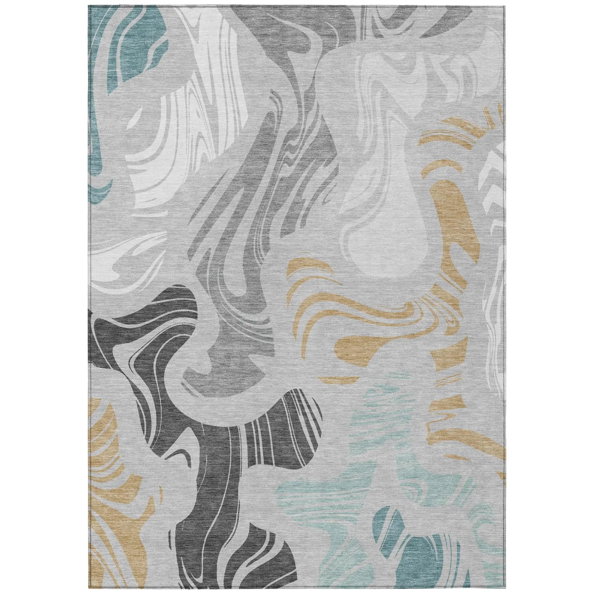 5' X 8' Silver And Gray Abstract Washable Indoor Outdoor Area Rug Homeroots Outdoor