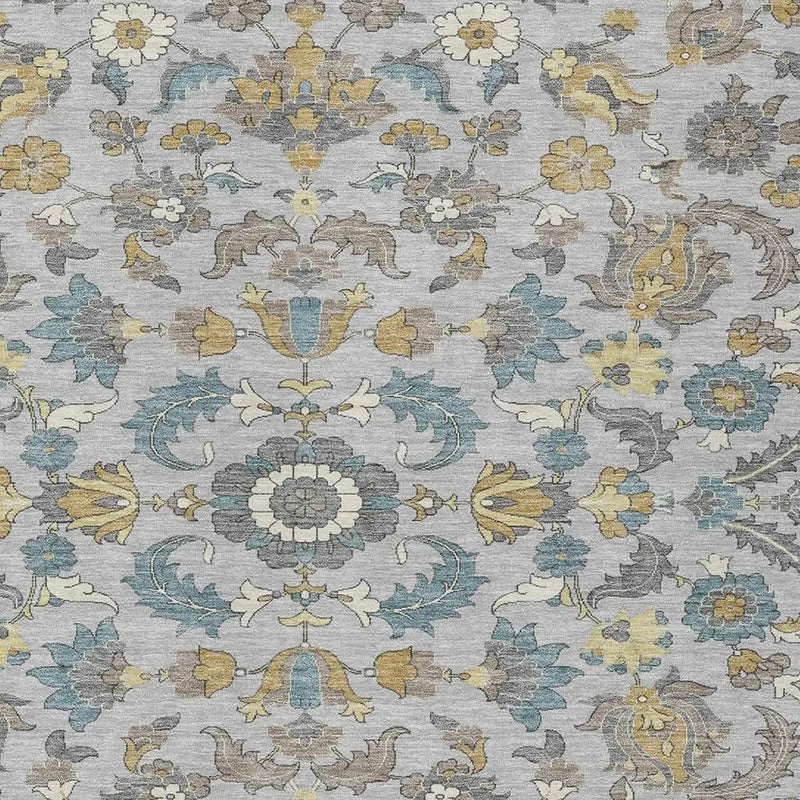 5' X 8' Silver And Gray Floral Medallion Washable Indoor Outdoor Area Rug Homeroots Outdoor