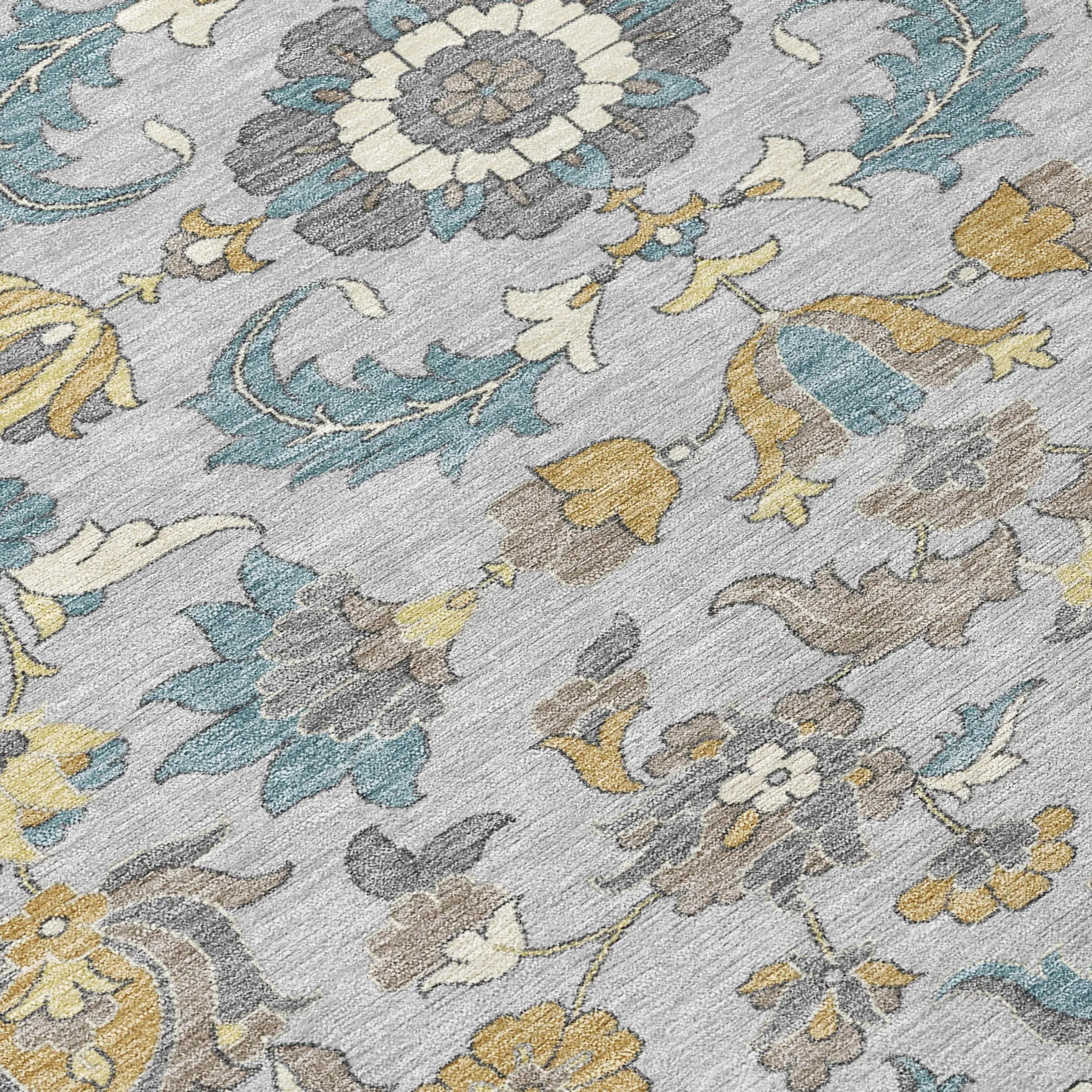 5' X 8' Silver And Gray Floral Medallion Washable Indoor Outdoor Area Rug Homeroots Outdoor