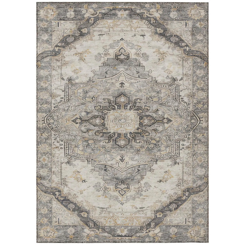 5' X 8' Silver And Gray Floral Medallion Washable Indoor Outdoor Area Rug Homeroots Outdoor