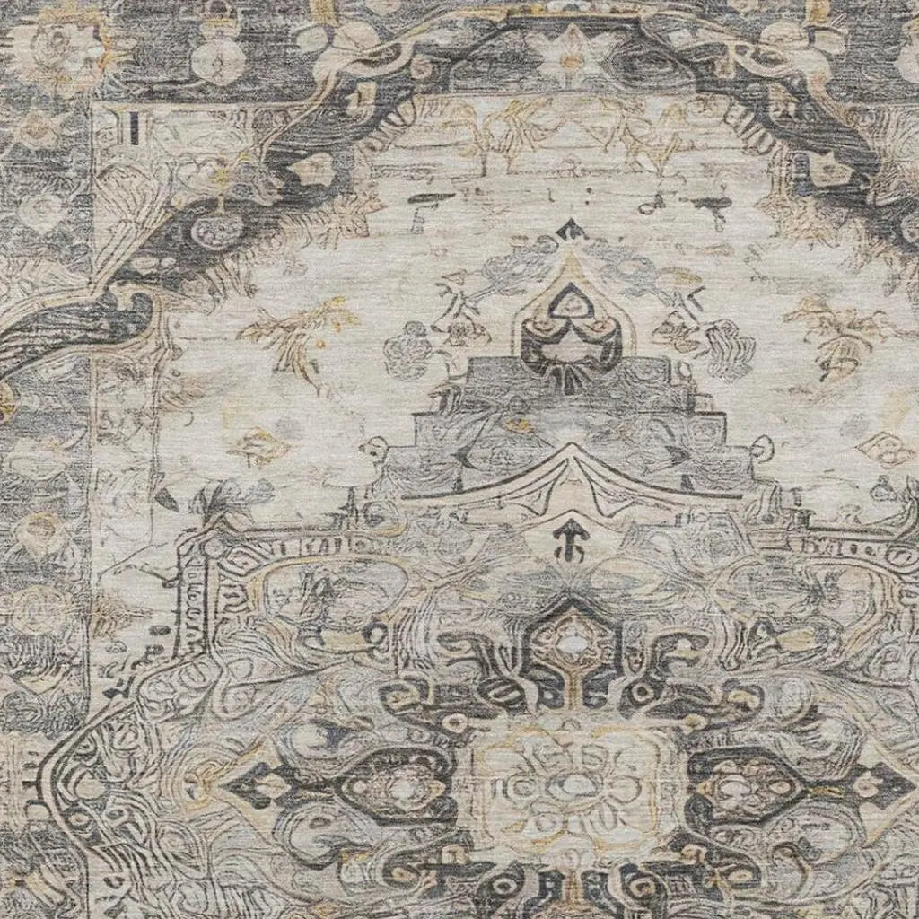 5' X 8' Silver And Gray Floral Medallion Washable Indoor Outdoor Area Rug Homeroots Outdoor