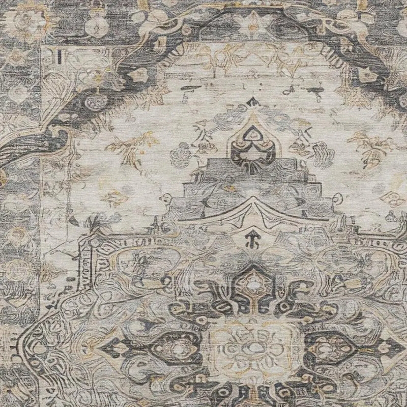 5' X 8' Silver And Gray Floral Medallion Washable Indoor Outdoor Area Rug Homeroots Outdoor