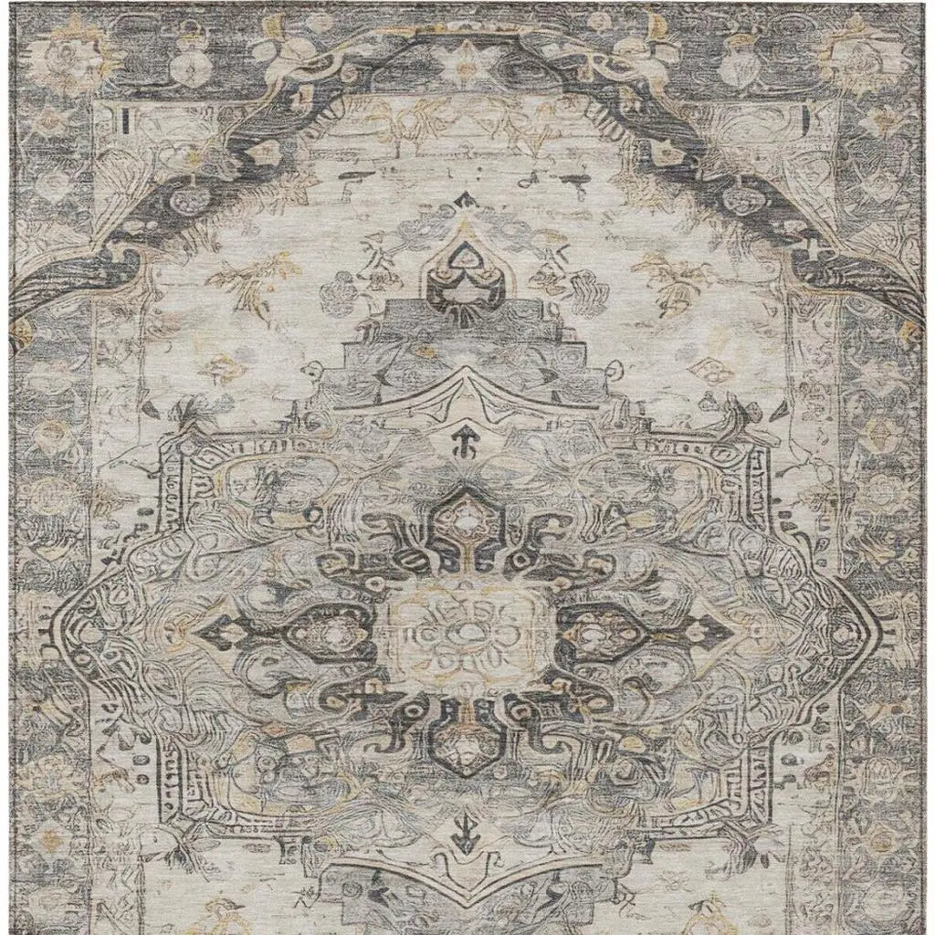 5' X 8' Silver And Gray Floral Medallion Washable Indoor Outdoor Area Rug Homeroots Outdoor