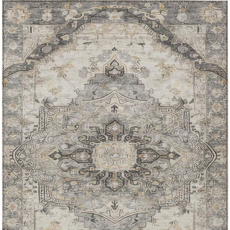 5' X 8' Silver And Gray Floral Medallion Washable Indoor Outdoor Area Rug Homeroots Outdoor