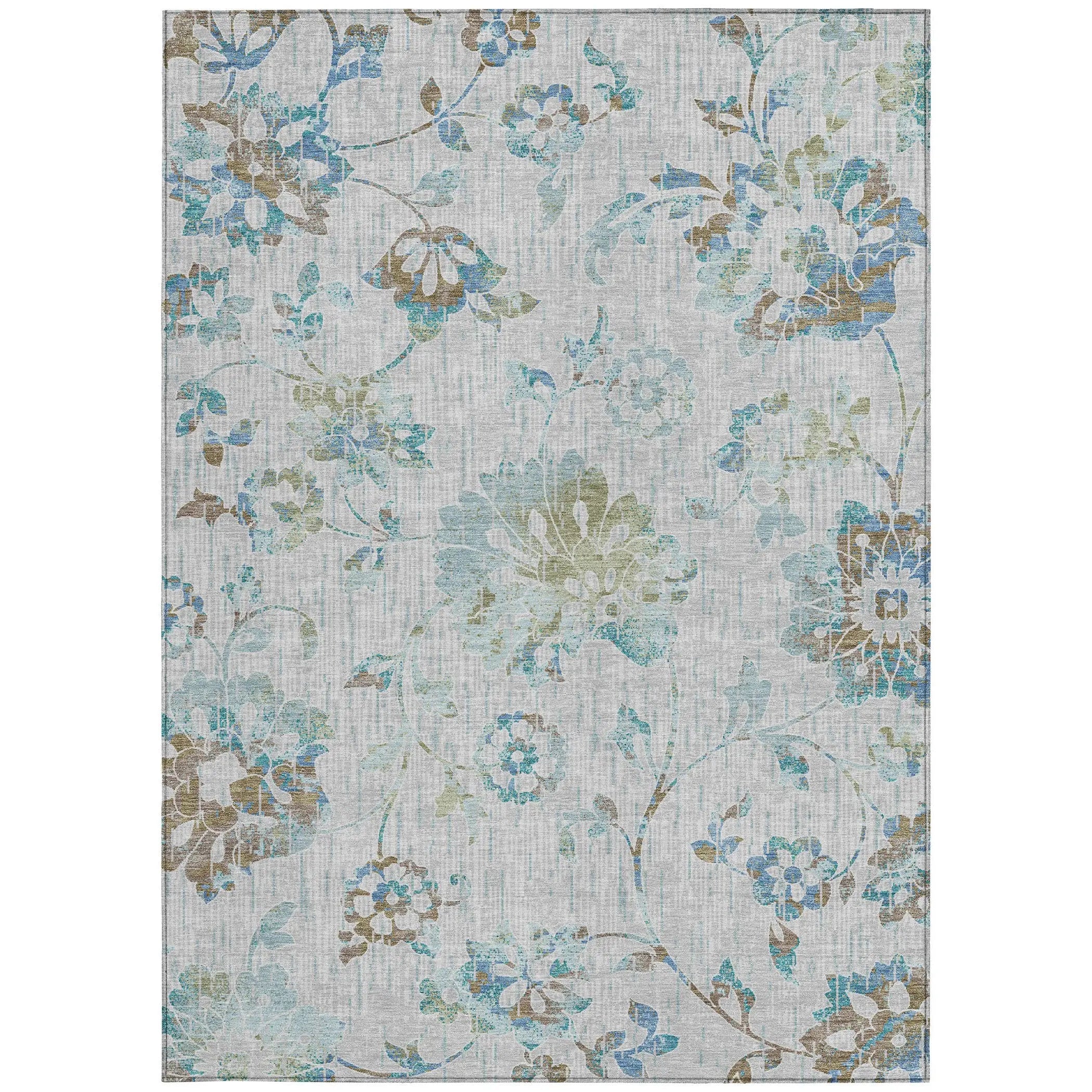 5' X 8' Silver And Gray Floral Washable Indoor Outdoor Area Rug Homeroots Outdoor