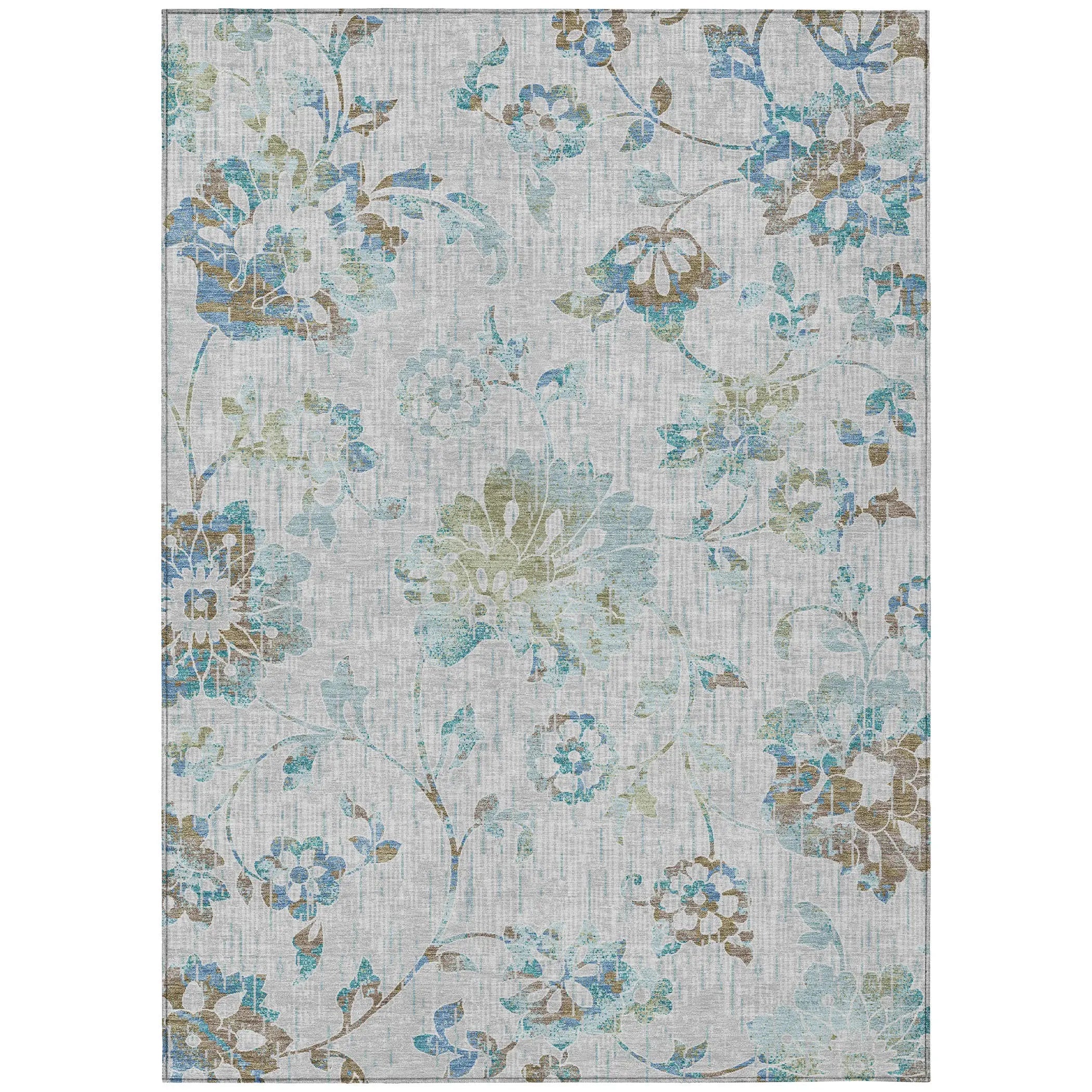5' X 8' Silver And Gray Floral Washable Indoor Outdoor Area Rug Homeroots Outdoor