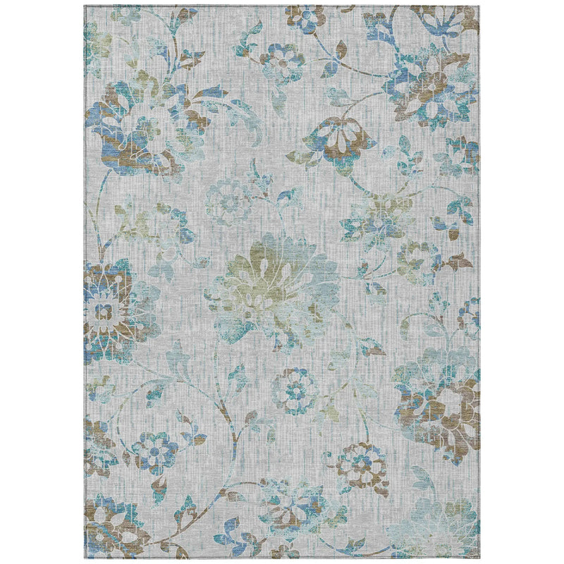 5' X 8' Silver And Gray Floral Washable Indoor Outdoor Area Rug Homeroots Outdoor